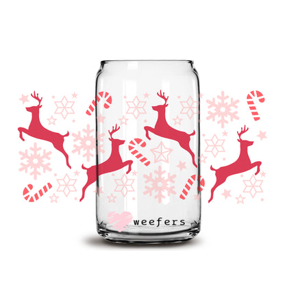 Christmas Reindeer and Snowflakes 16oz Libbey Glass Can UV DTF or Sublimation Wrap - Decal - Weefers