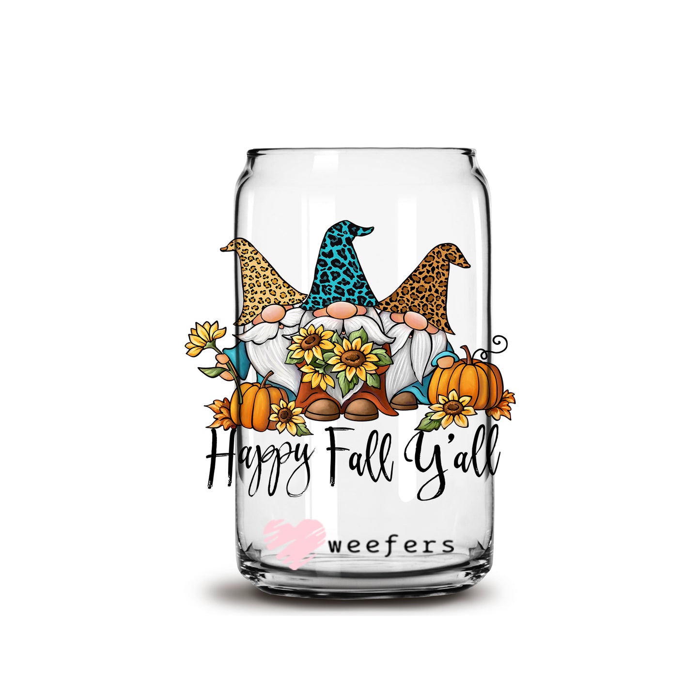 Happy Fall Y'all 16oz Libbey Glass Can UV DTF or Sublimation Wrap - Decal - Weefers