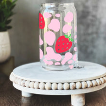 Load image into Gallery viewer, Red Strawberry Pink Cow Print Libbey Glass Can Wrap UV-DTF Sublimation Transfers

