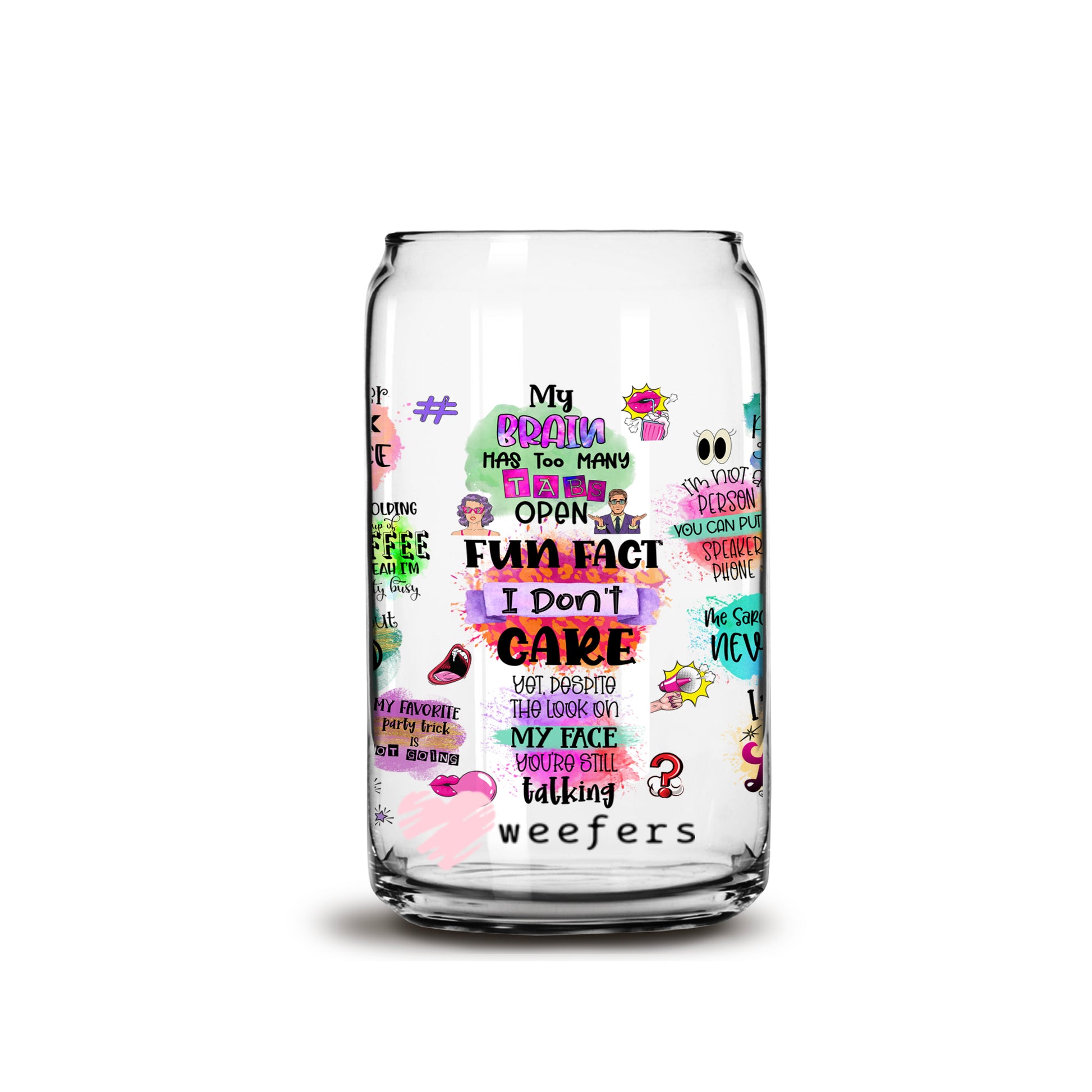 Fun Fact I don't Care 16oz Libbey Glass Can UV DTF or Sublimation Wrap - Decal - Weefers