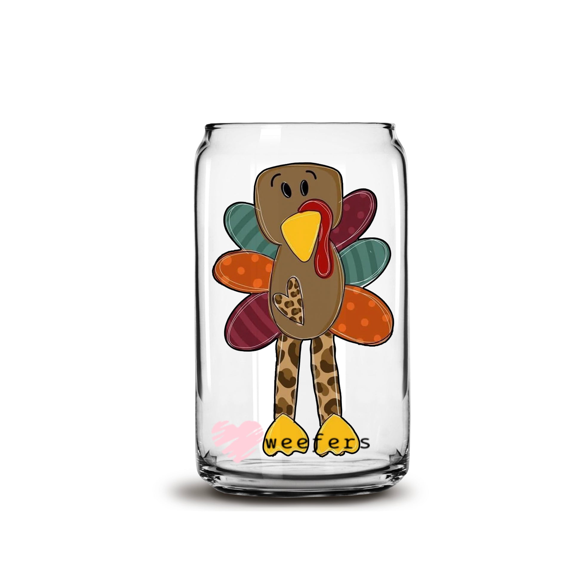 Cute Turkey 16oz Libbey Glass Can UV DTF or Sublimation Wrap - Decal - Weefers