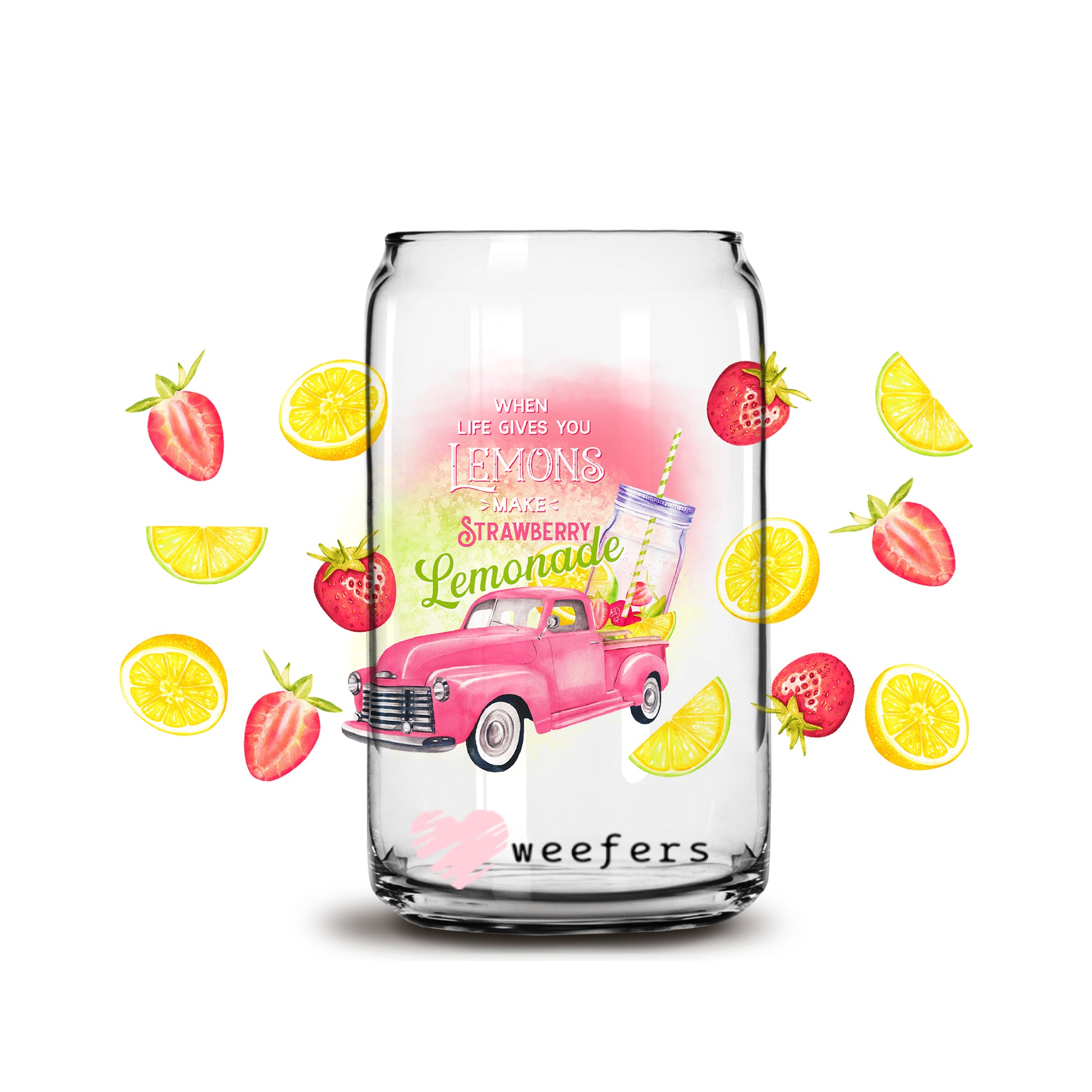 When Life Gives you Lemons make Strawberry Lemonade 16oz Libbey Glass Can UV DTF or Sublimation Wrap - Decal - Weefers