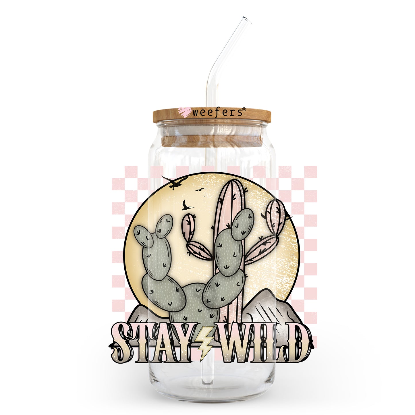 Stay Wild Cactus 20oz Libbey Glass Can UV DTF or Sublimation Wrap - Decal Transfer - Weefers