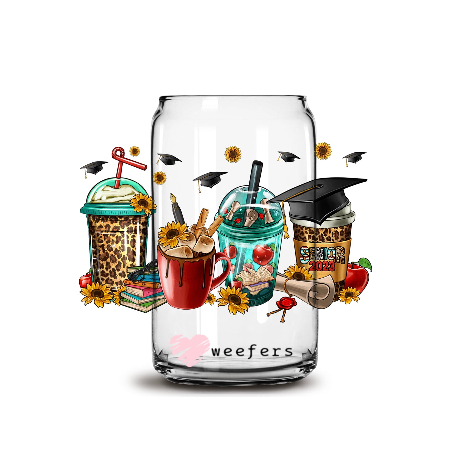 Graduation 2023 Coffee Latte 16oz Libbey Glass Can UV DTF or Sublimation Wrap - Decal - Weefers