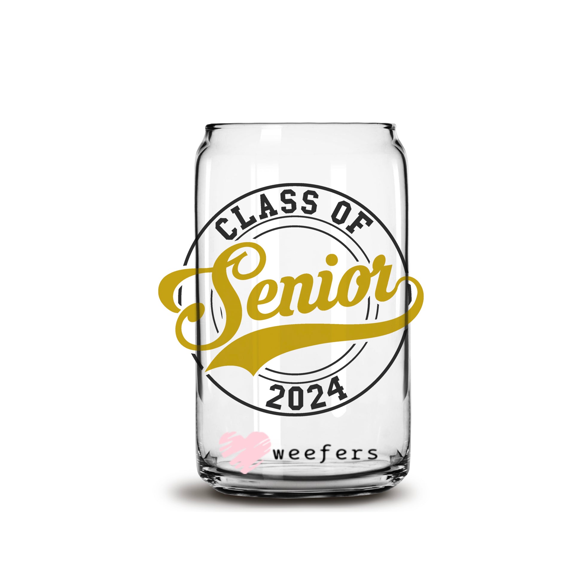 Gold Glass of 2024 Senior 16oz Libbey Glass Can UV DTF or Sublimation Wrap - Decal - Weefers