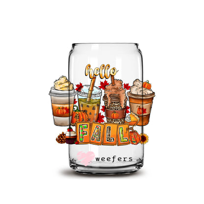 Hello Fall Coffee 16oz Libbey Glass Can UV DTF or Sublimation Wrap - Decal - Weefers