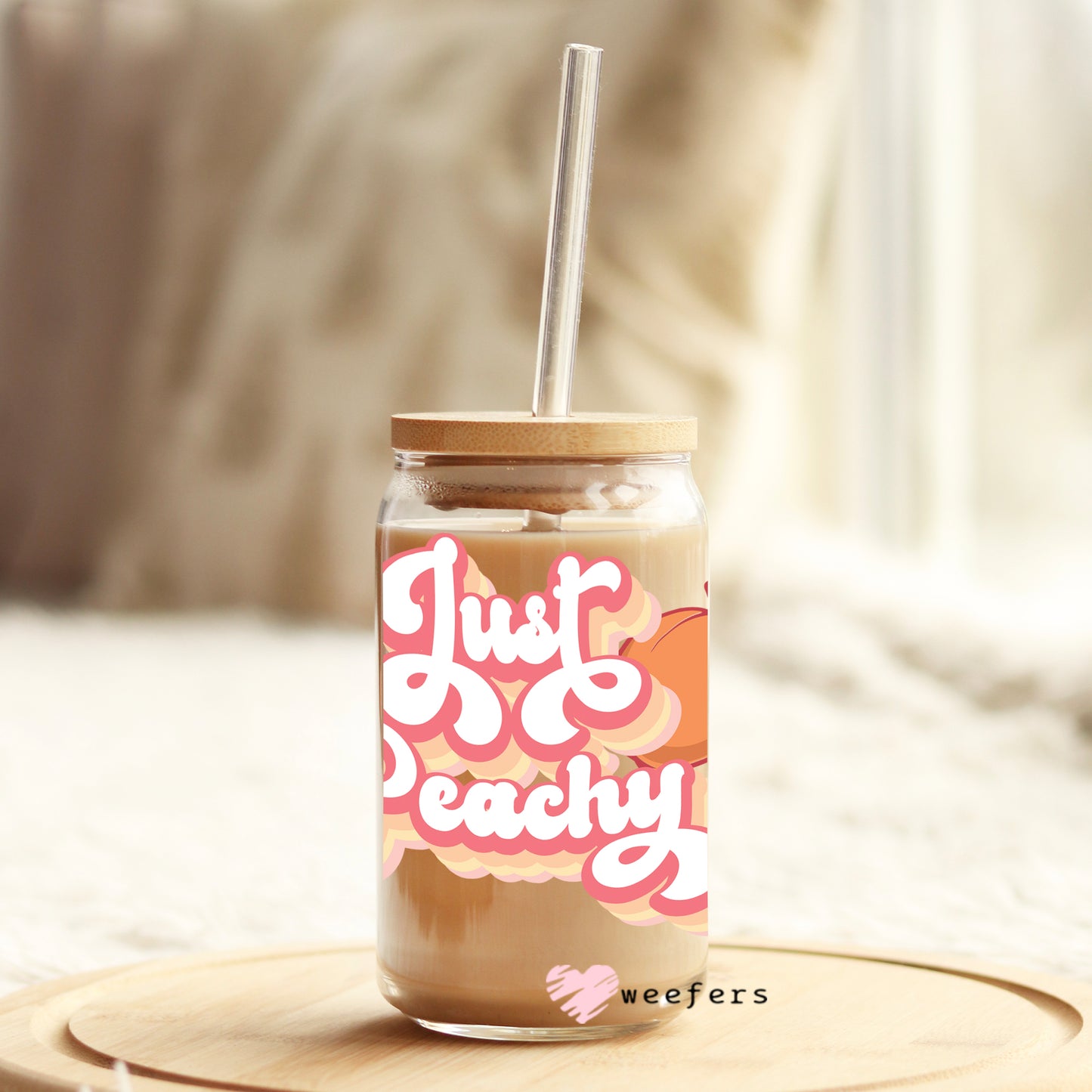 Just Peachy 16oz Libbey Glass Can UV DTF or Sublimation Wrap - Decal - Weefers