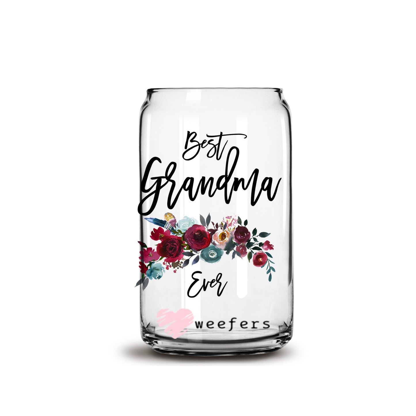 Best Grandma Ever Floral Swag 16oz Libbey Glass Can UV DTF or Sublimation Wrap - Decal - Weefers