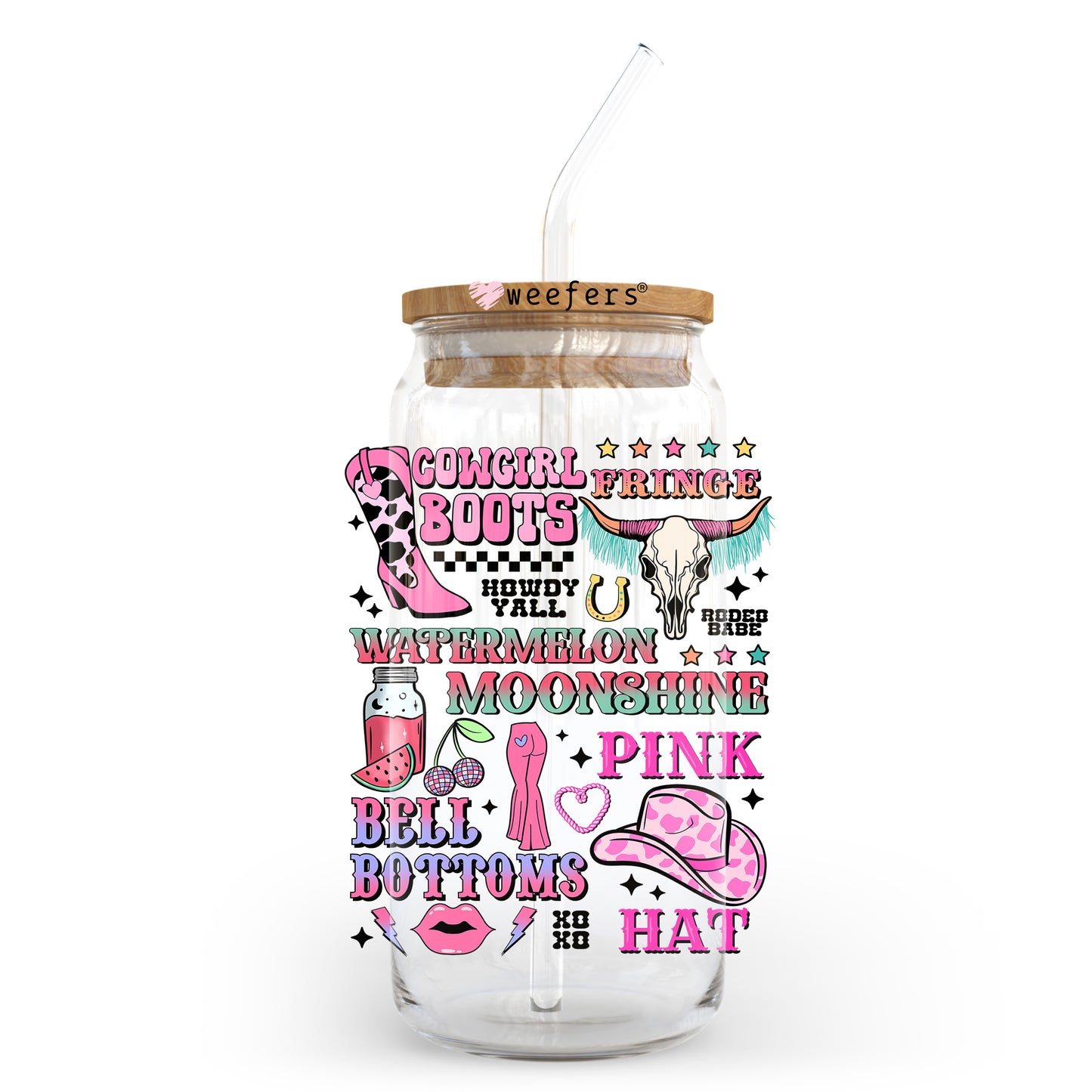 Cowgirl Favorite Things 20oz Libbey Glass Can UV DTF or Sublimation Wrap - Decal Transfer - Weefers