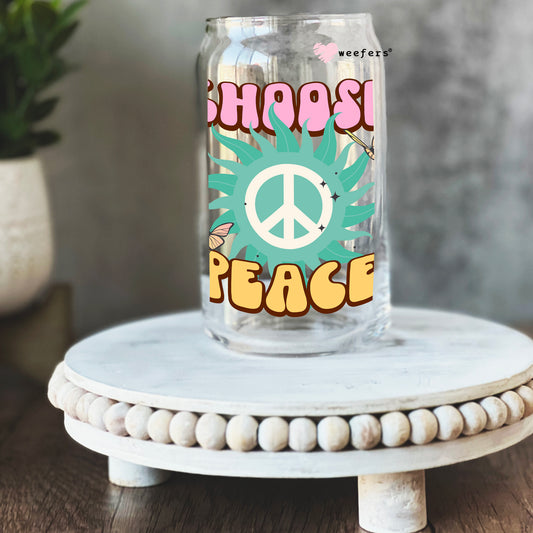 Choose Peace 16oz Libbey Glass Can UV DTF or Sublimation Cup Wrap - Decal Transfer Weefers