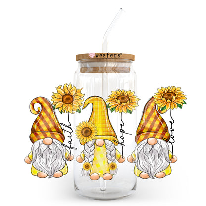 Yellow Faith Gnomes 20oz Libbey Glass Can UV DTF or Sublimation Wrap - Decal - Weefers