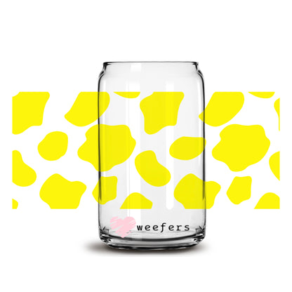 Yellow Cow Print 16oz Libbey Glass Can UV DTF or Sublimation Wrap - Decal - Weefers