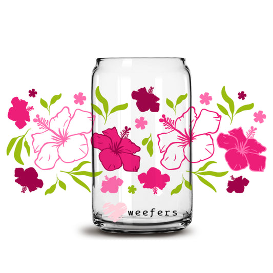 Bright Hibiscus 16oz Libbey Glass Can UV DTF or Sublimation Cup Wrap - Decal Transfer - Weefers