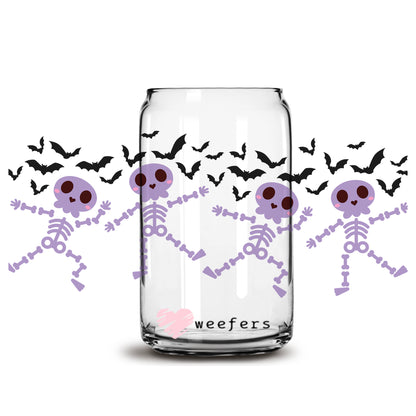 Purple Dancing Skeleton's 16oz Libbey Glass Can UV DTF or Sublimation Wrap - Decal - Weefers