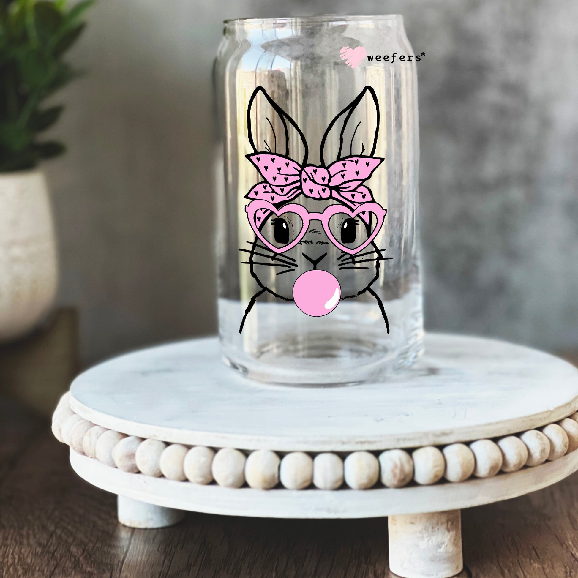 Bunny Bubble Gum 16oz Libbey Glass Can UV DTF or Sublimation Cup Wrap - Decal Transfer - Weefers