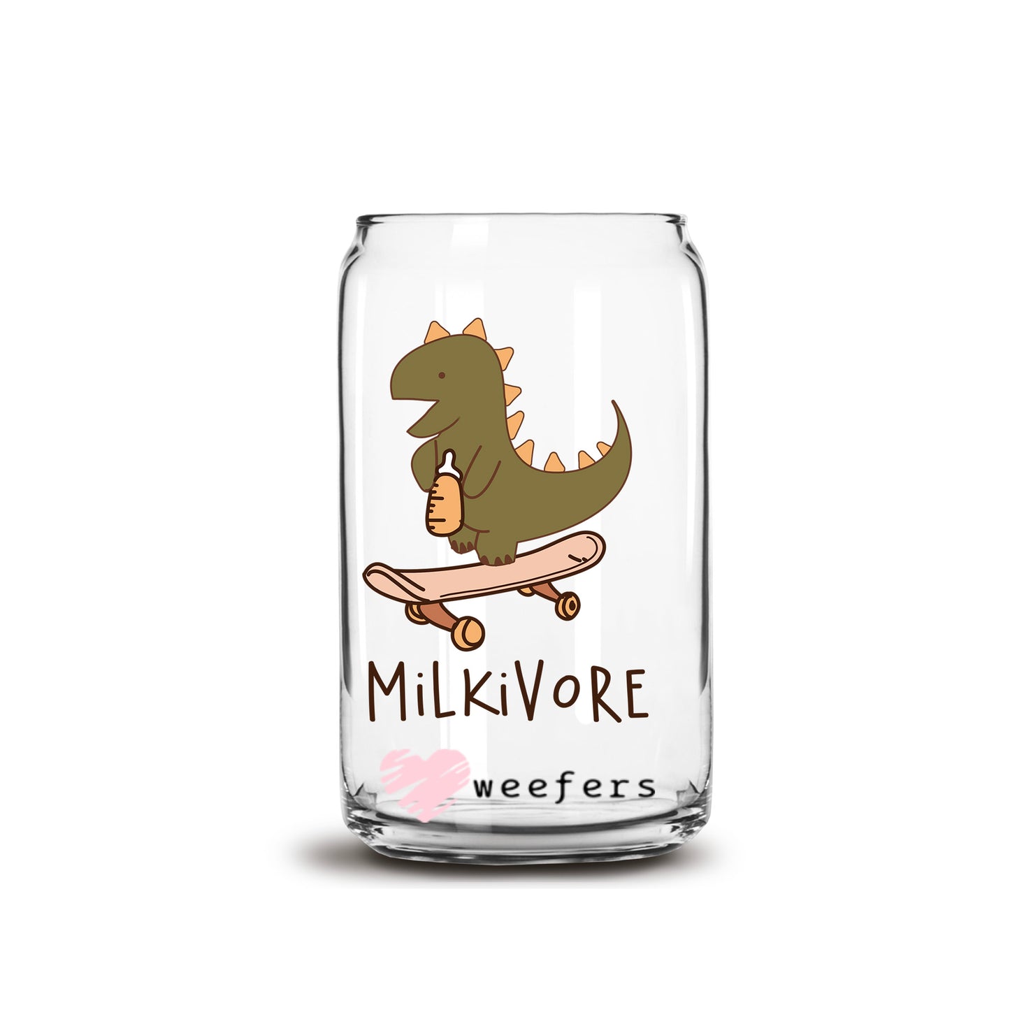 Milkivore Dinosaur 16oz Libbey Glass Can UV DTF or Sublimation Cup Wrap - Decal Transfer - Weefers