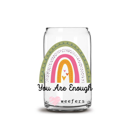 You are Enough Boho Rainbow 16oz Libbey Glass Can UV DTF or Sublimation Cup Wrap - Decal Transfers - Weefers