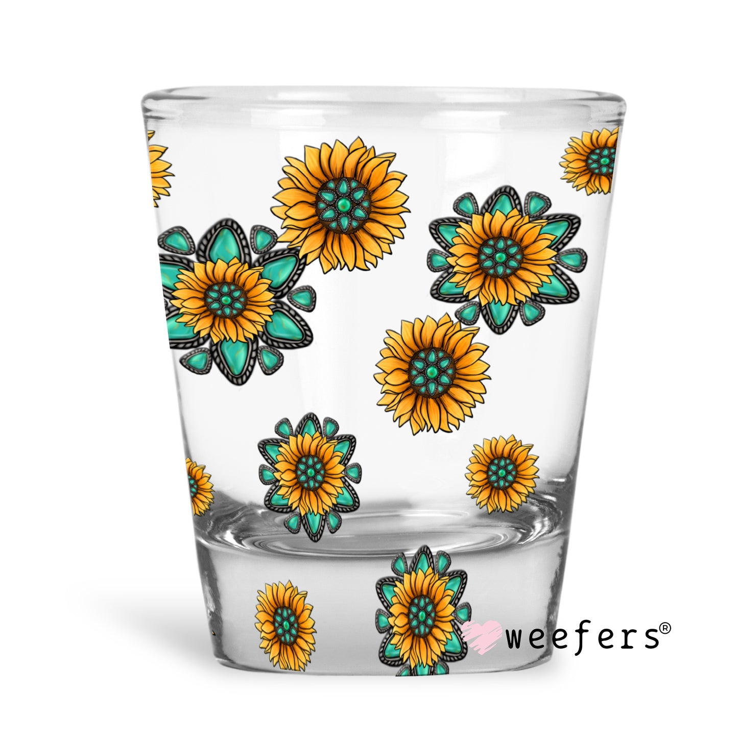 Turquoise Sunflowers  Shot Glass Short UV DTF or Sublimation Wrap - Decal - Weefers