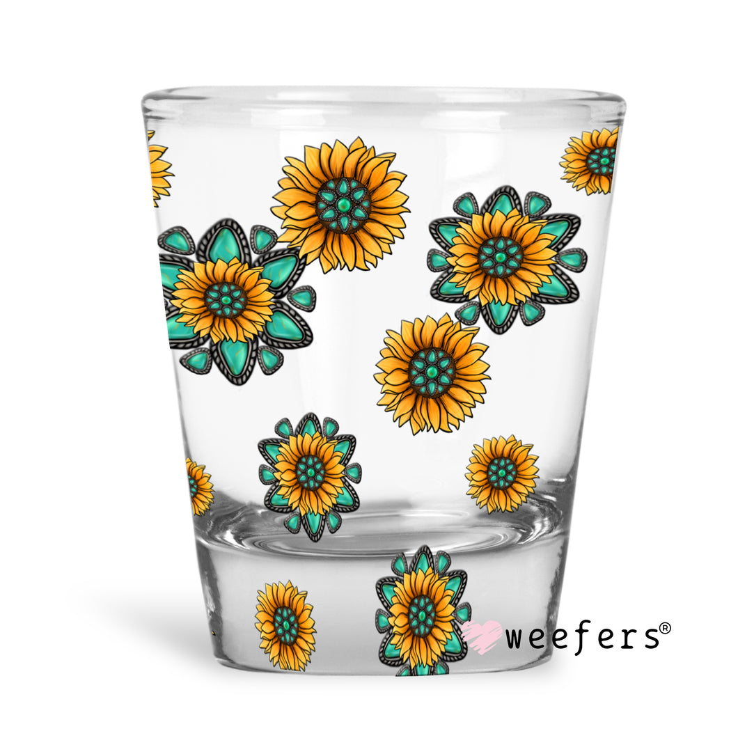 Turquoise Sunflowers  Shot Glass Short UV-DTF or Sublimation Wrap - Decal