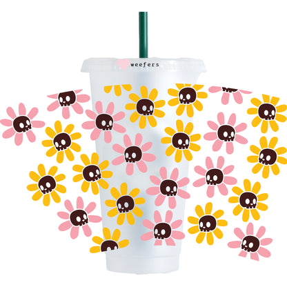 Yellow and Pink Floral Spiders Halloween 24oz UV DTF Cold Cup Wrap - Ready to apply Wrap - NO HOLE - Weefers