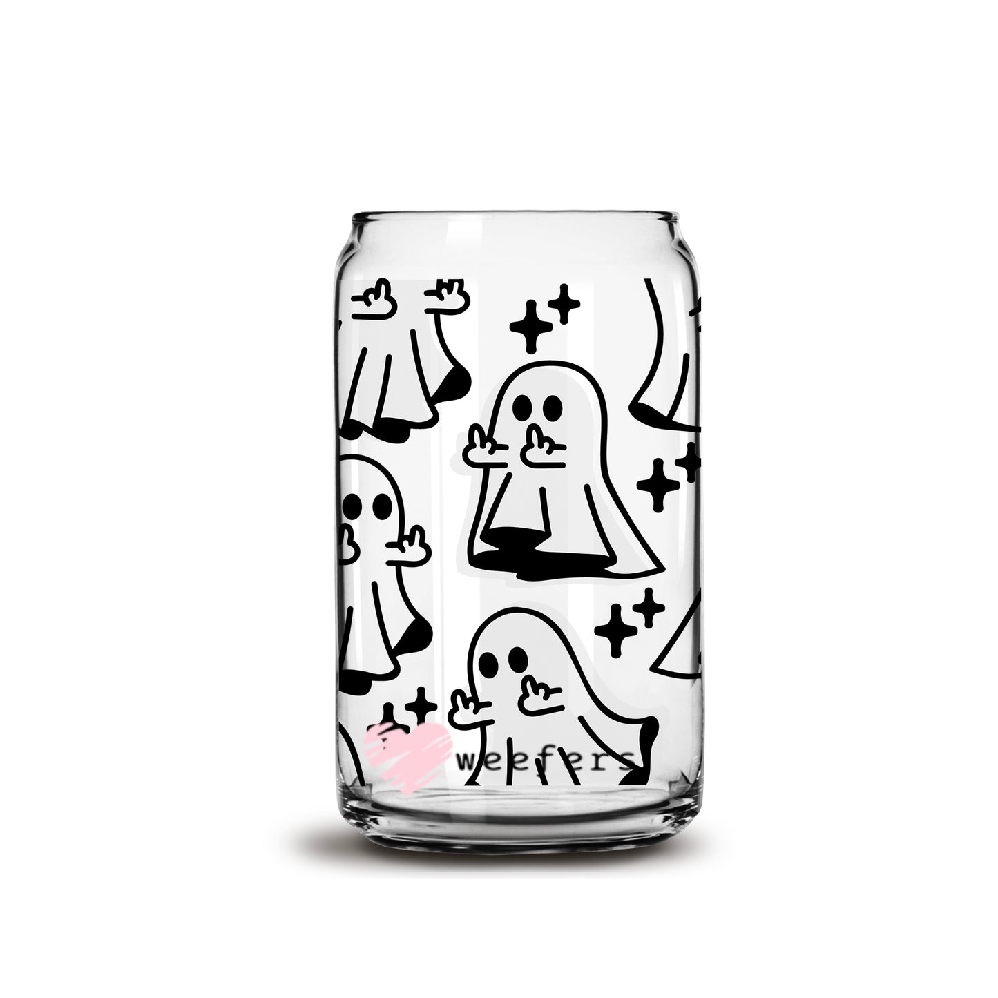 Funny Middle Finger Ghost 16oz Libbey Glass Can UV DTF or Sublimation Wrap - Decal - Weefers