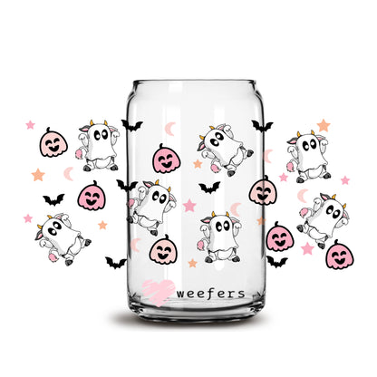 Cute Cow Ghosts Halloween 16oz Libbey Glass Can UV DTF or Sublimation Wrap - Decal - Weefers