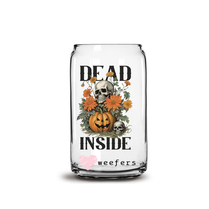 Dead Inside Skull Pumpkin Halloween 16oz Libbey Glass Can UV DTF or Sublimation Wrap - Decal - Weefers