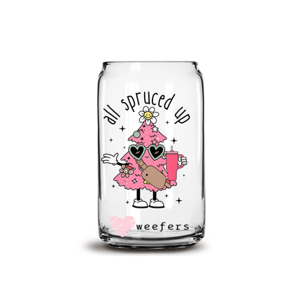 Pink All Spruced Up Christmas 16oz Libbey Glass Can UV DTF or Sublimation Wrap - Decal Transfer - Weefers