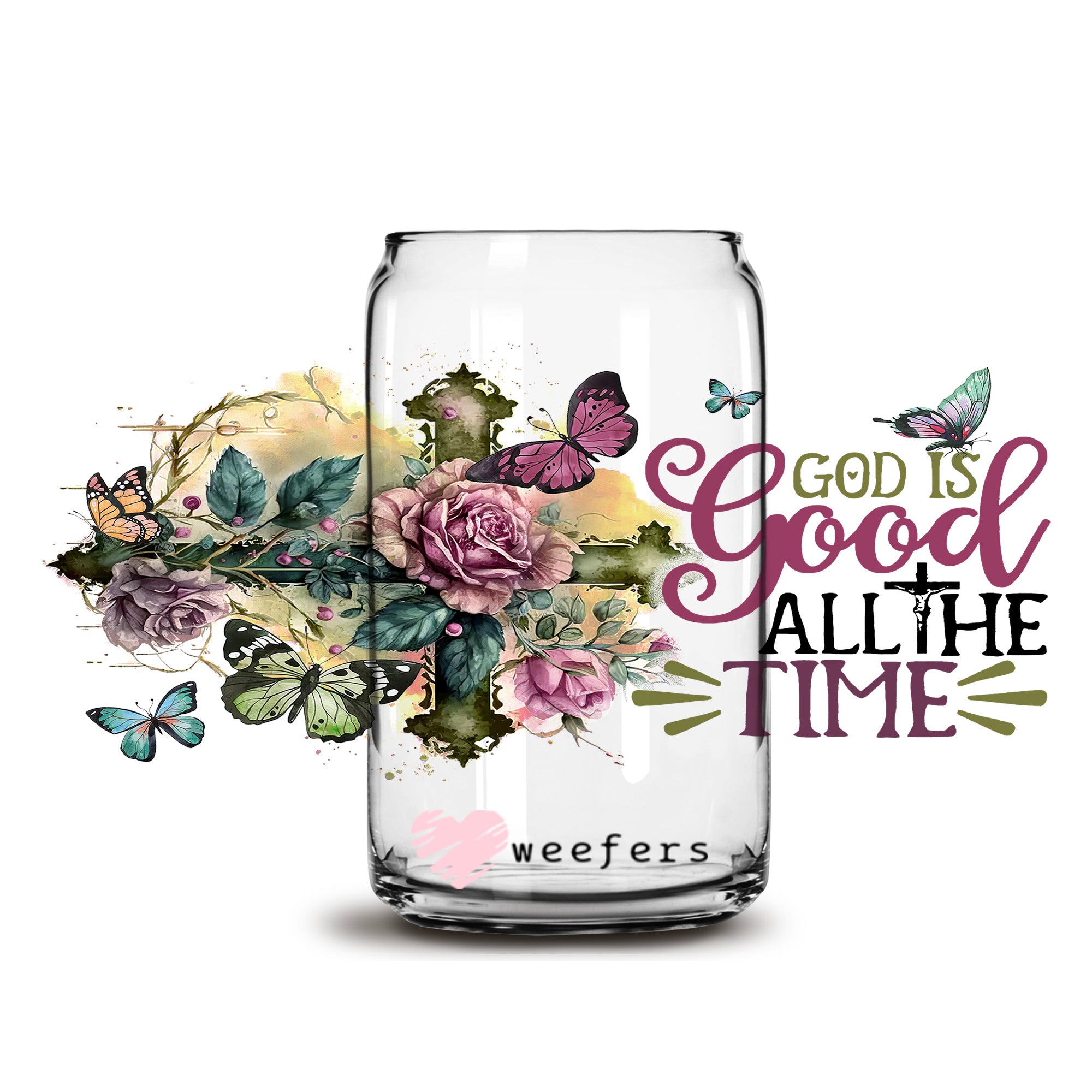 Glass Can 16oz Holiday Floral, Cotton Sublimation Tumbler