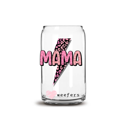 Pink Mama Lightening Bolt 16oz Libbey Glass Can UV DTF or Sublimation Cup Wrap - Decal Transfer - Weefers