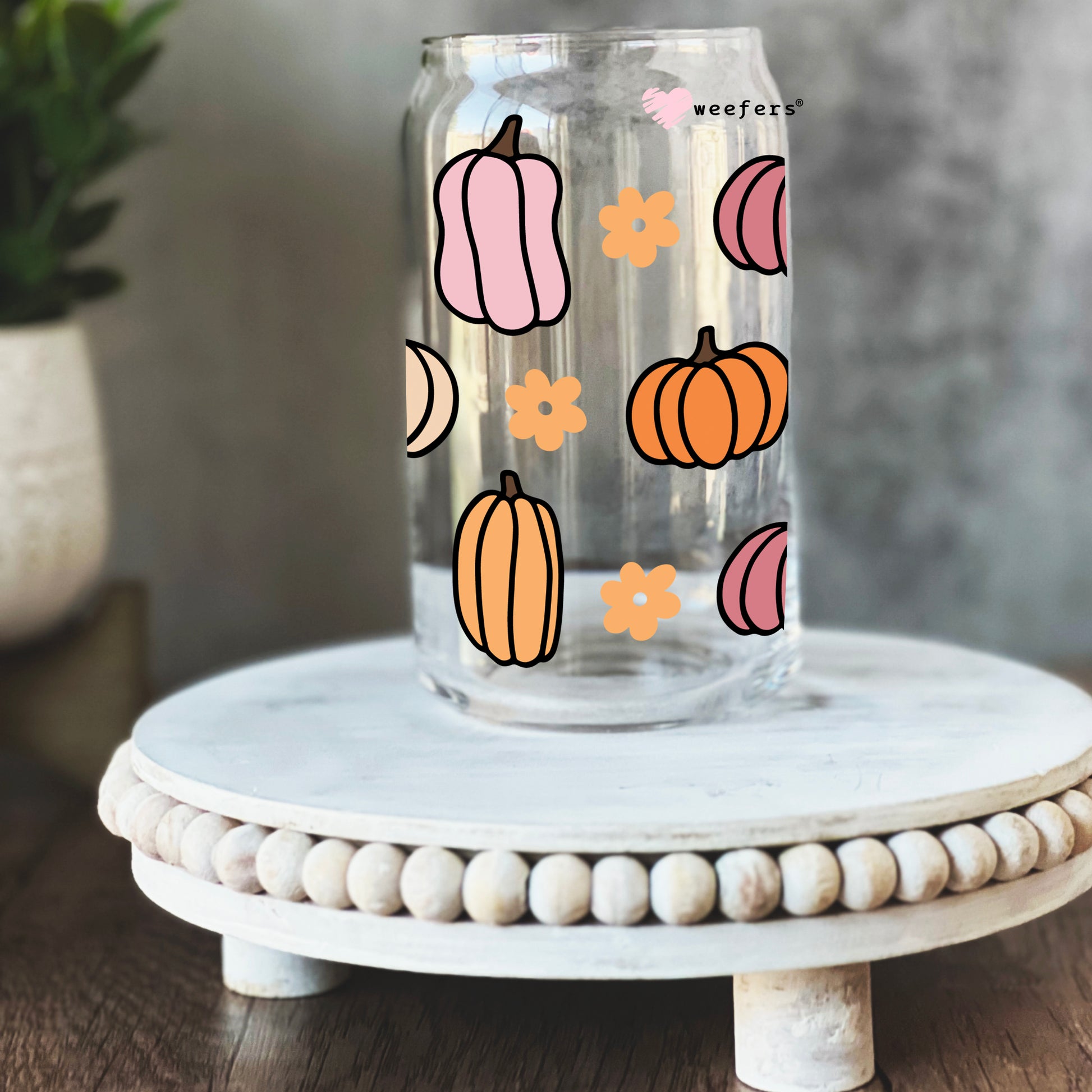 Pink and Orange Pumpkins 16oz Libbey Glass Can UV DTF or Sublimation Wrap - Decal - Weefers