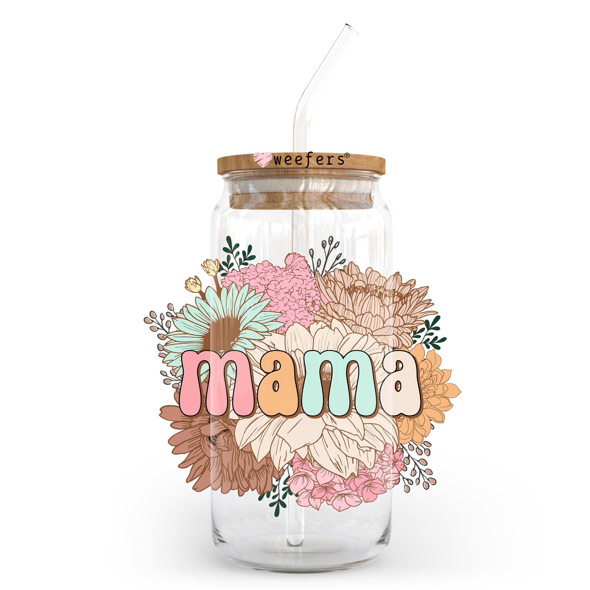 Mama Boho Pink and Teal 20oz Libbey Glass Can UV DTF or Sublimation Wrap - Decal - Weefers