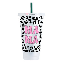 Load image into Gallery viewer, Pink MAMA and Black Leopard NO HOLE 24oz Cold Cup UV-DTF Wrap - Ready to apply Wrap

