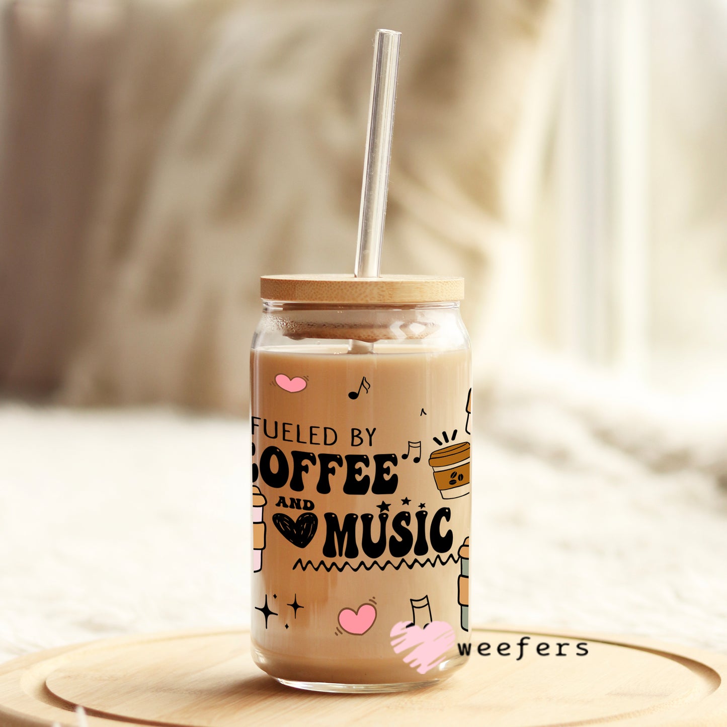 Fueled by Coffee and Music Libbey Glass Can UV DTF or Sublimation Wrap - Decal - Weefers