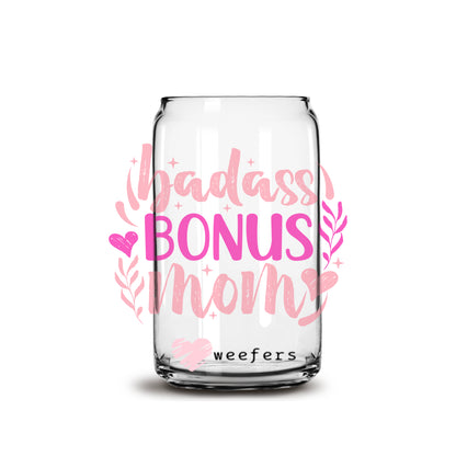 Badass Bonus Mom Libbey Glass Can UV DTF or Sublimation Wrap - Decal - Weefers