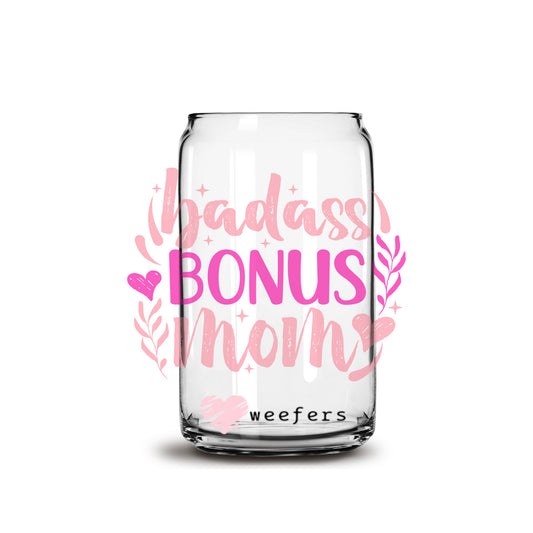 Badass Bonus Mom Libbey Glass Can UV DTF or Sublimation Wrap - Decal - Weefers