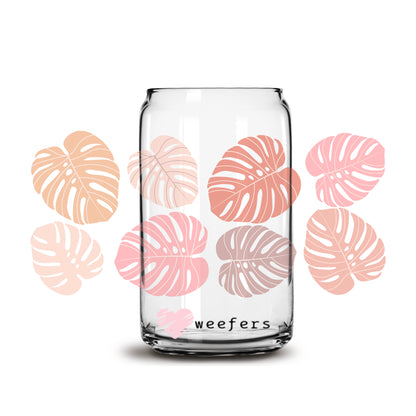 Boho Monstera 16oz Libbey Glass Can UV DTF or Sublimation Wrap - Decal - Weefers