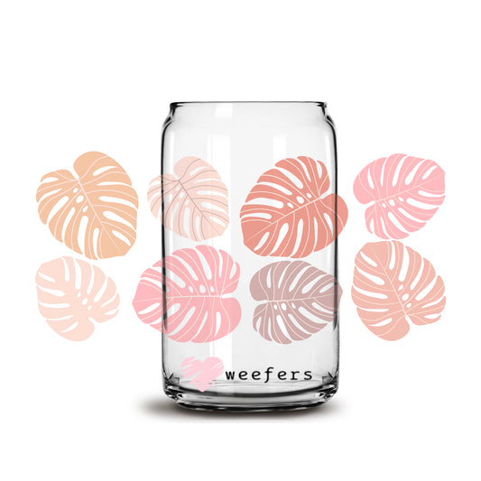 Boho Monstera 16oz Libbey Glass Can UV DTF or Sublimation Wrap - Decal - Weefers