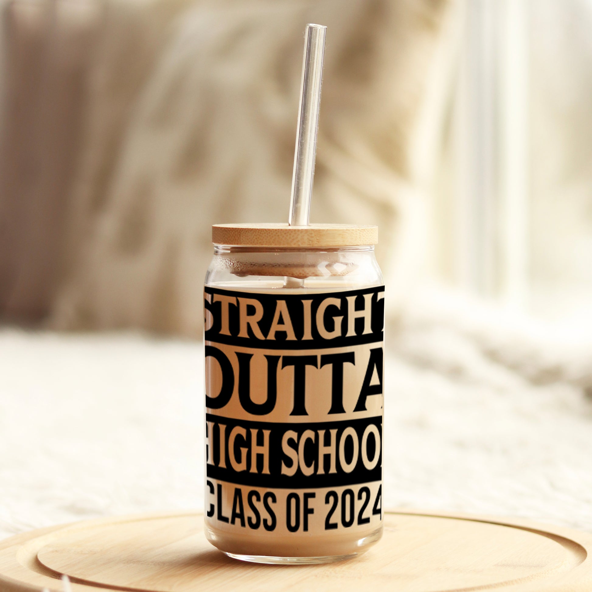 Straight Outta High School Class of 2024 16oz Libbey Glass Can UV DTF or Sublimation Wrap - Decal - Weefers