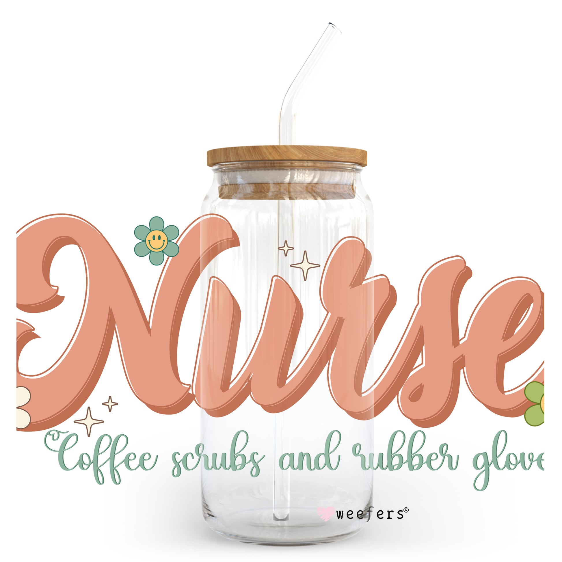 Nurse Coffee Scrubs and Rubber Gloves 20oz Libbey Glass Can, 34oz Hip Sip, 40oz Tumbler UV DTF or Sublimation Decal Transfer - Weefers