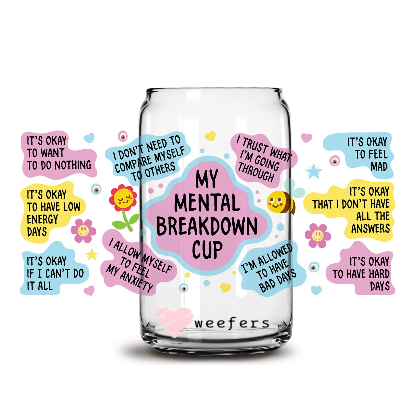 My Mental Breakdown Cup 16oz Libbey Glass Can UV DTF or Sublimation Wrap - Decal - Weefers