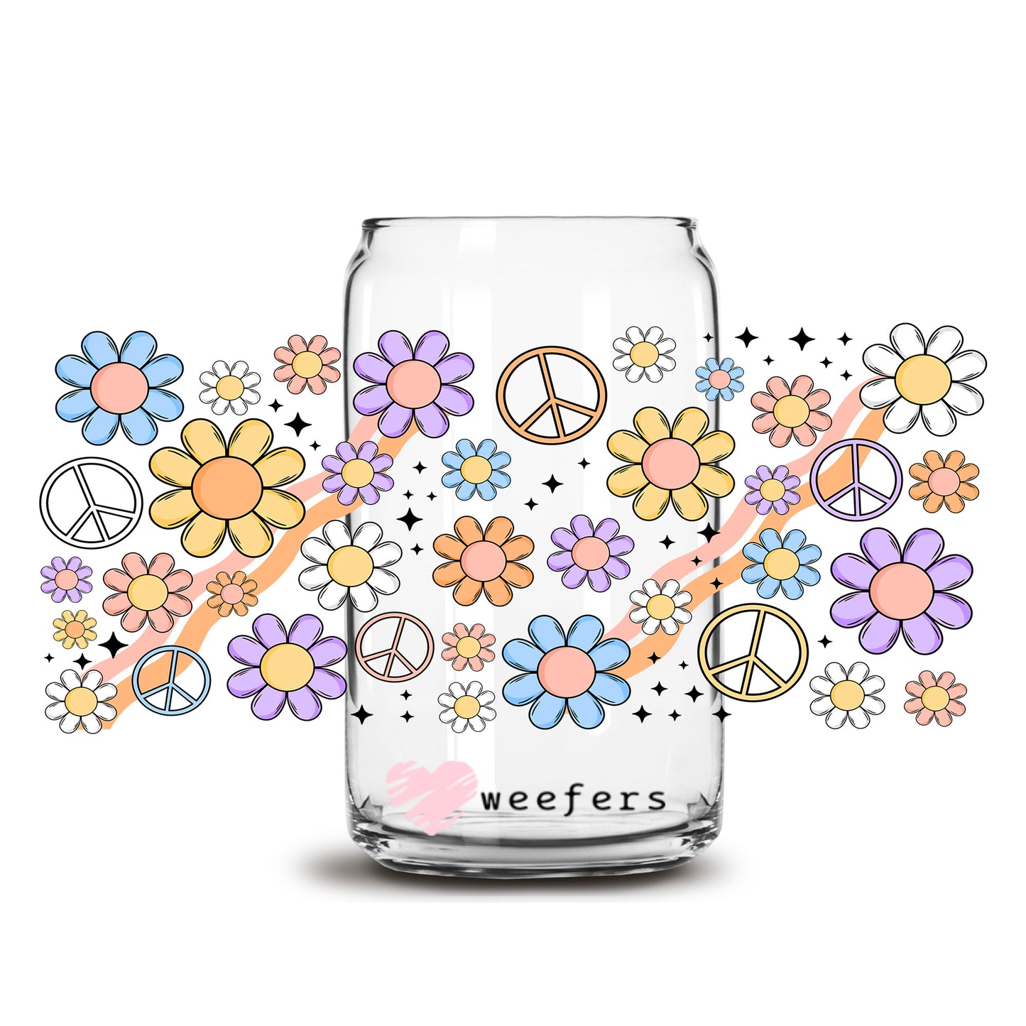 Peaceful Petals 16oz Libbey Glass Can UV DTF or Sublimation Cup Wrap - Decal Transfer - Weefers