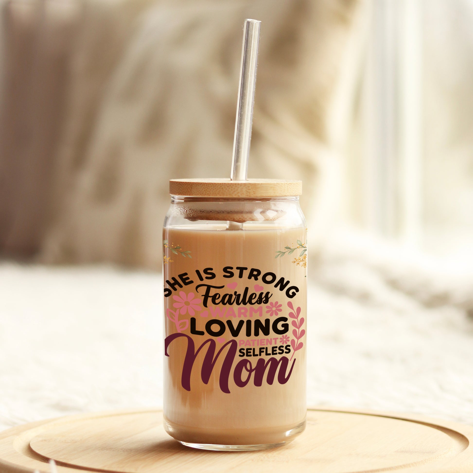 Strong Fearless Mom 16oz Libbey Glass Can UV DTF or Sublimation Wrap - Decal - Weefers