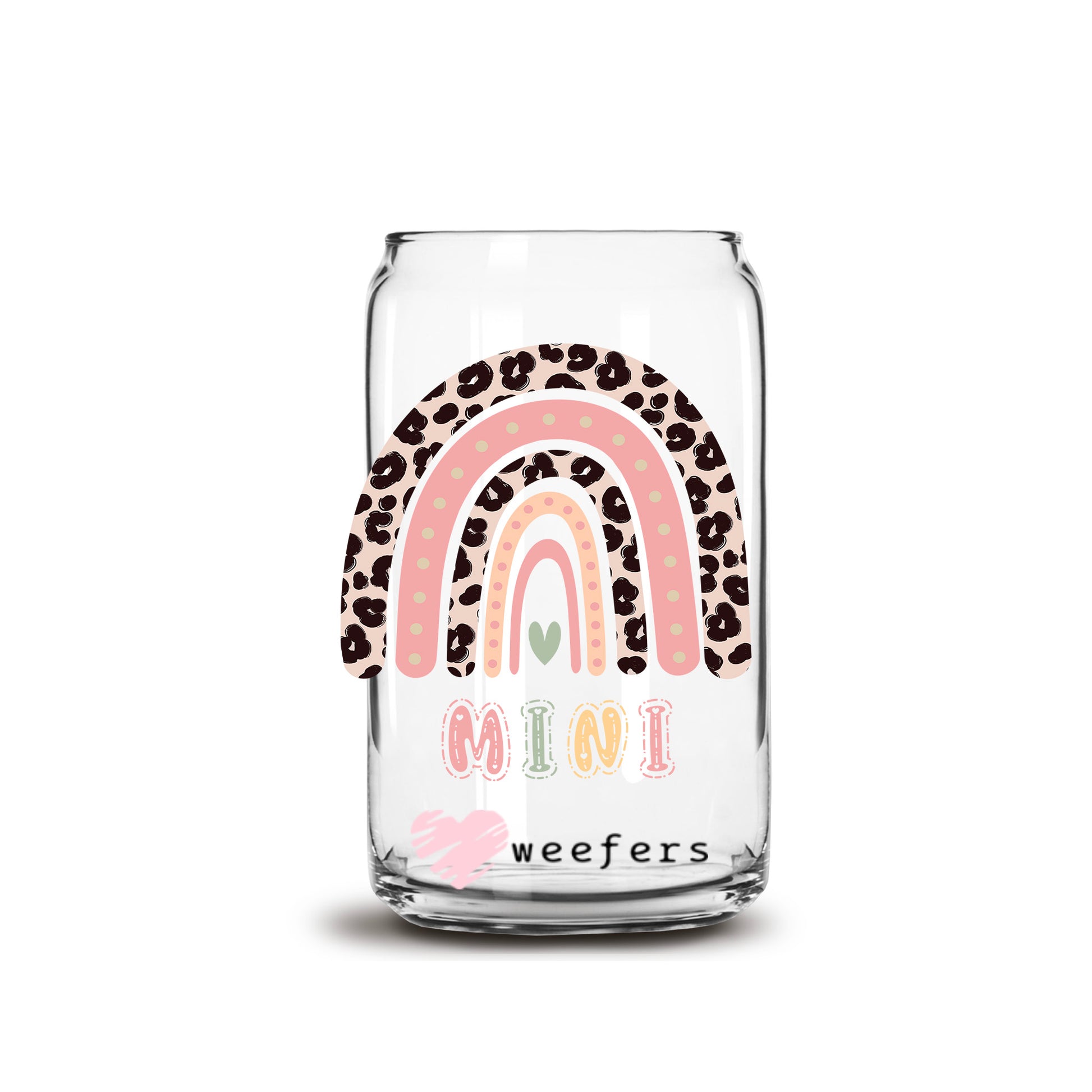 Mini Boho Rainbow Peach 16oz Libbey Glass Can UV DTF or Sublimation Cup Wrap - Decal Transfer - Weefers