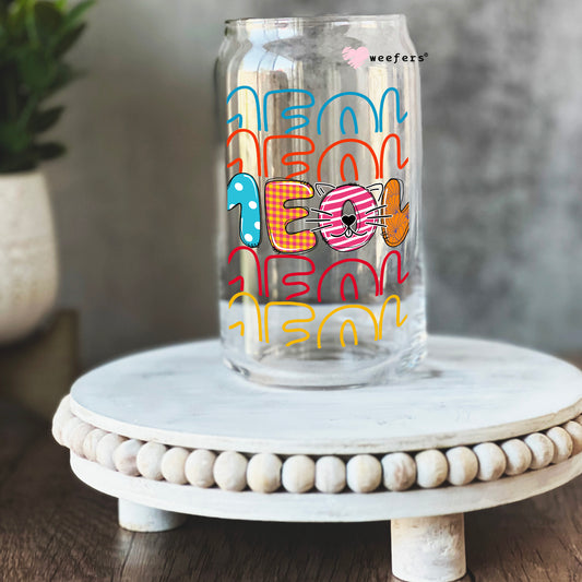 Meow Cat 16oz Libbey Glass Can UV DTF or Sublimation Cup Wrap - Decal Transfer Weefers