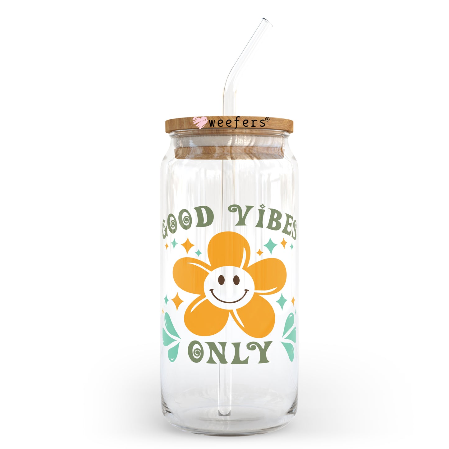 Good Vibes Only 20oz Libbey Glass Can, 34oz Hip Sip, 40oz Tumbler UV DTF or Sublimation Decal Transfer - Weefers