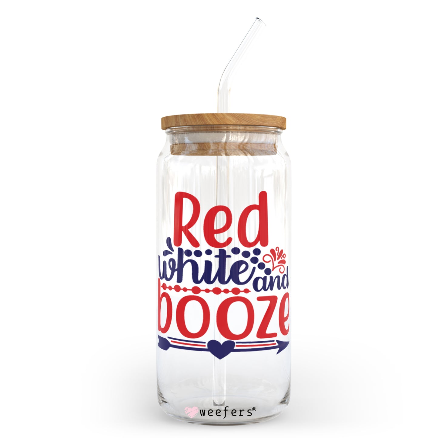 Red White and Booze 20oz Libbey Glass Can, 34oz Hip Sip, 40oz Tumbler UV DTF or Sublimation Decal Transfer - Weefers