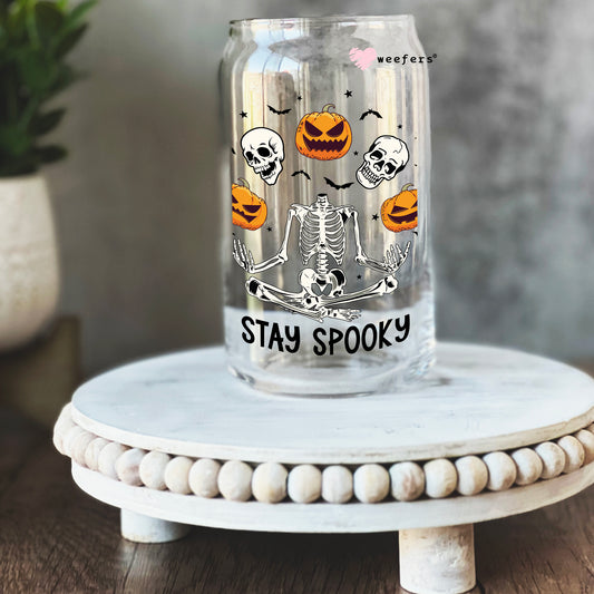 Stay Spooky Skelton's Halloween 16oz Libbey Glass Can UV DTF or Sublimation Wrap - Decal - Weefers