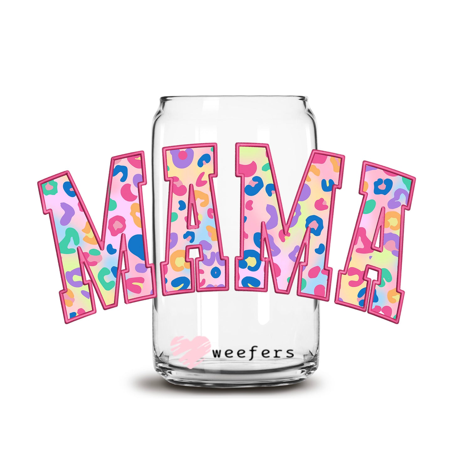 Mama Faux Embroidery Pink 16oz Libbey Glass Can UV DTF or Sublimation Cup Wrap - Decal Transfer - Weefers