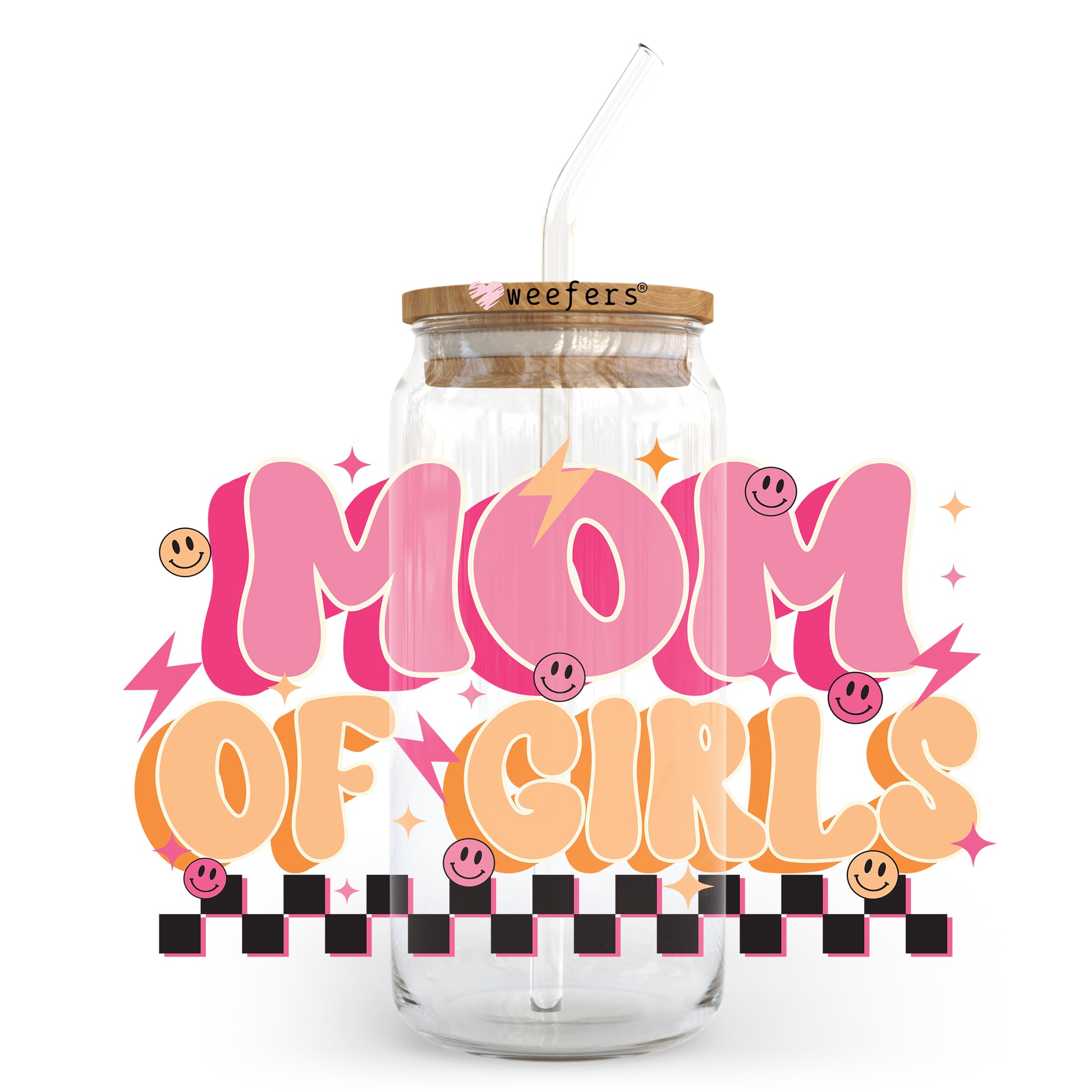 Mom of Girls Pink and Orange 20oz Libbey Glass Can UV DTF or Sublimation Wrap - Decal Transfer - Weefers